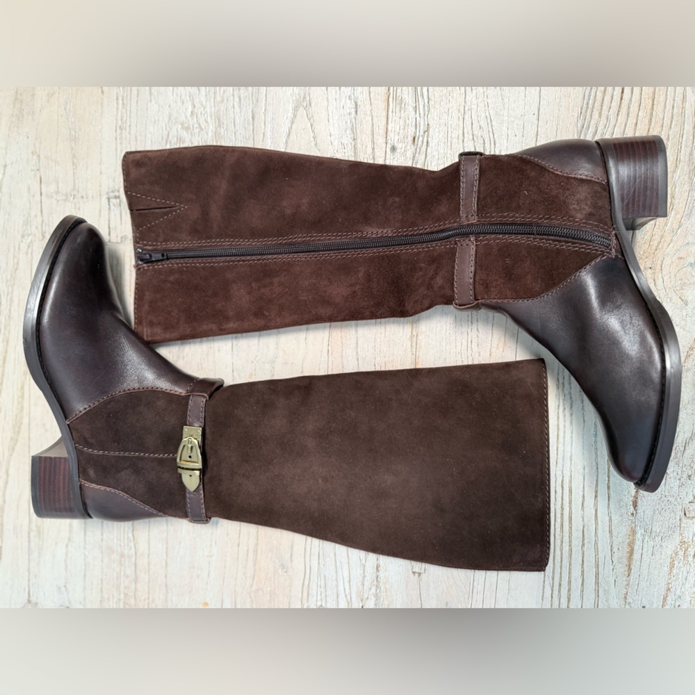 Etienne Aigner Brown Knee-High suede and leather Women's Boots size 6 New - Picture 8 of 14
